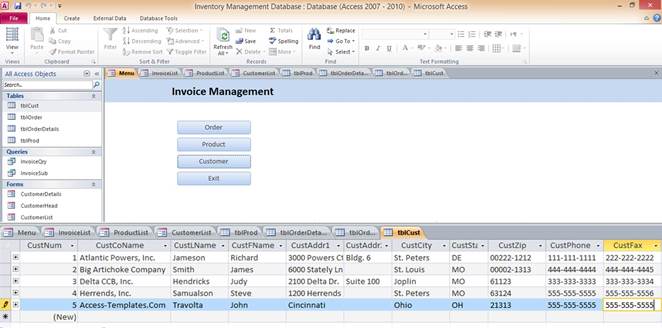 sample microsoft access project database